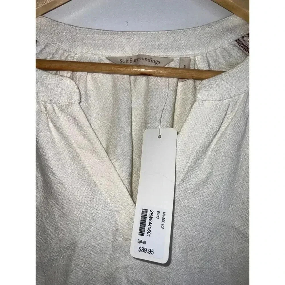 Soft Surroundings  size Small linen pullover embroidered tunic top blouse mirage - Picture 3 of 7